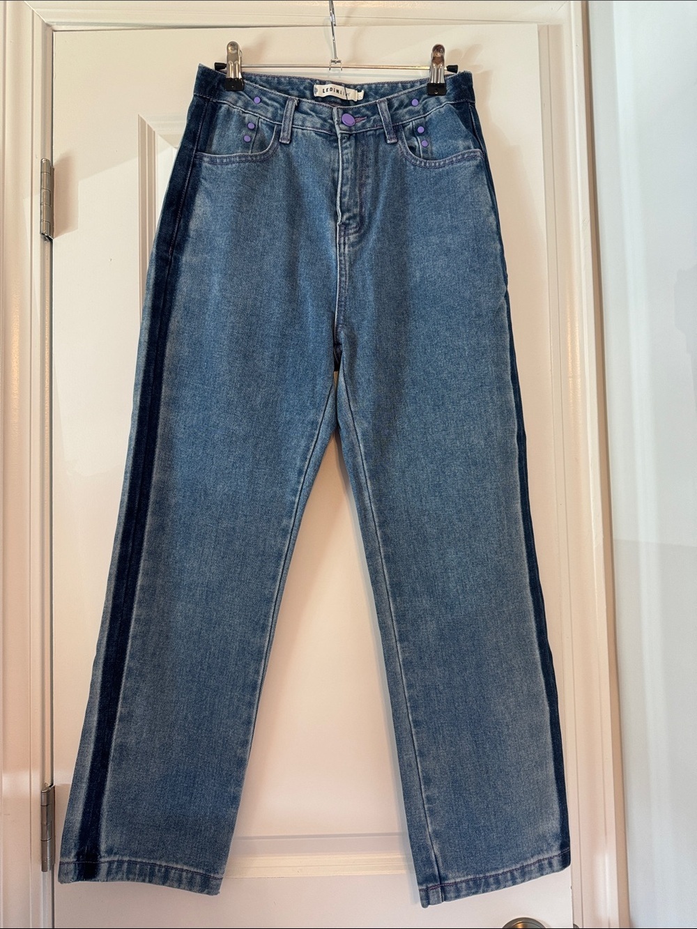 Women's Boyfriend Jeans with Side Stripe - Blue